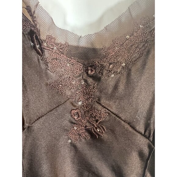 Vintage Y2K Arden B brown silk stretch babydoll camisole beaded embroidered L - Picture 3 of 10
